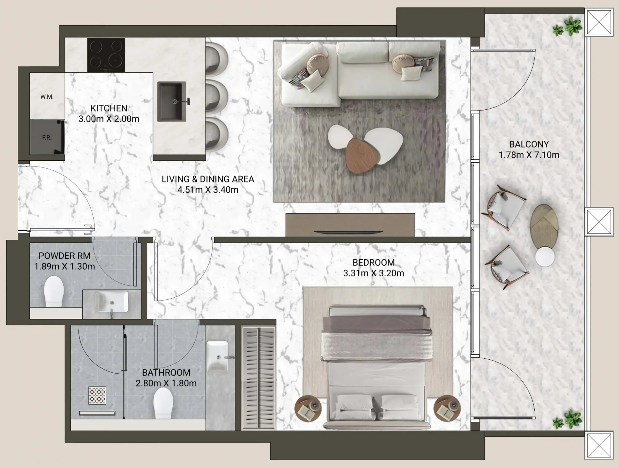 1 Bedroom apartments - V-Suites floor plan