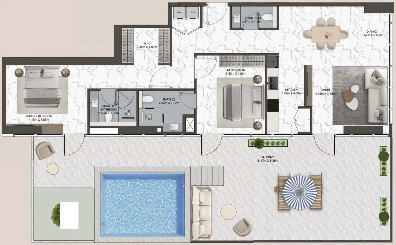 2 Bedrooms villa - V-Suites floor plan