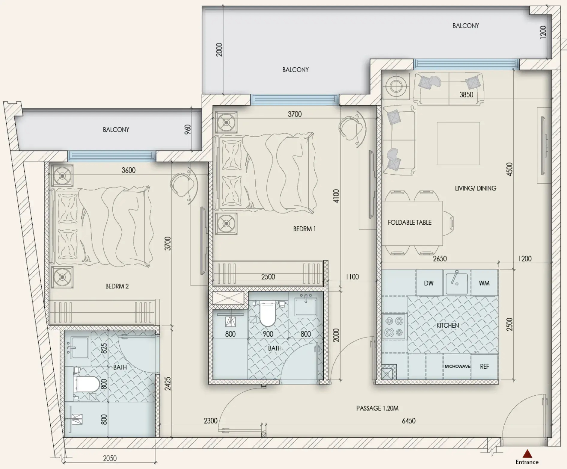 2 Bedrooms apartments - Enaya Residences floor plan