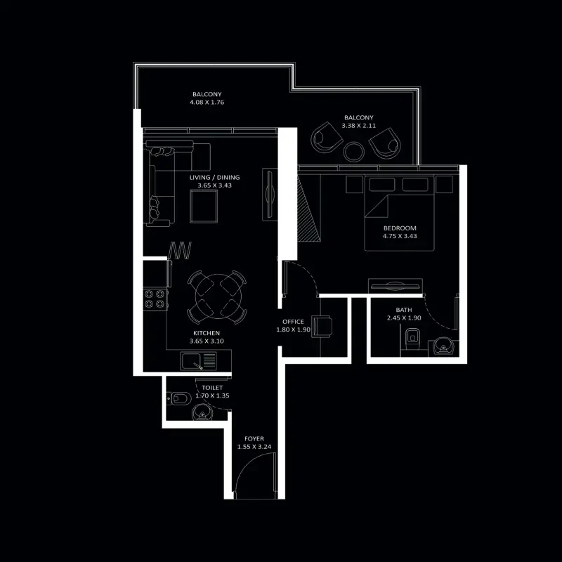 1 bedroom floor plan