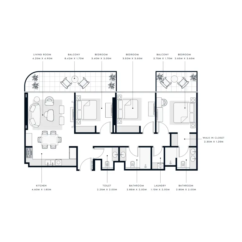 3 bedroom Apartments -  Azizi Venice Buildings 1, 3, 4 and 5 floor plan