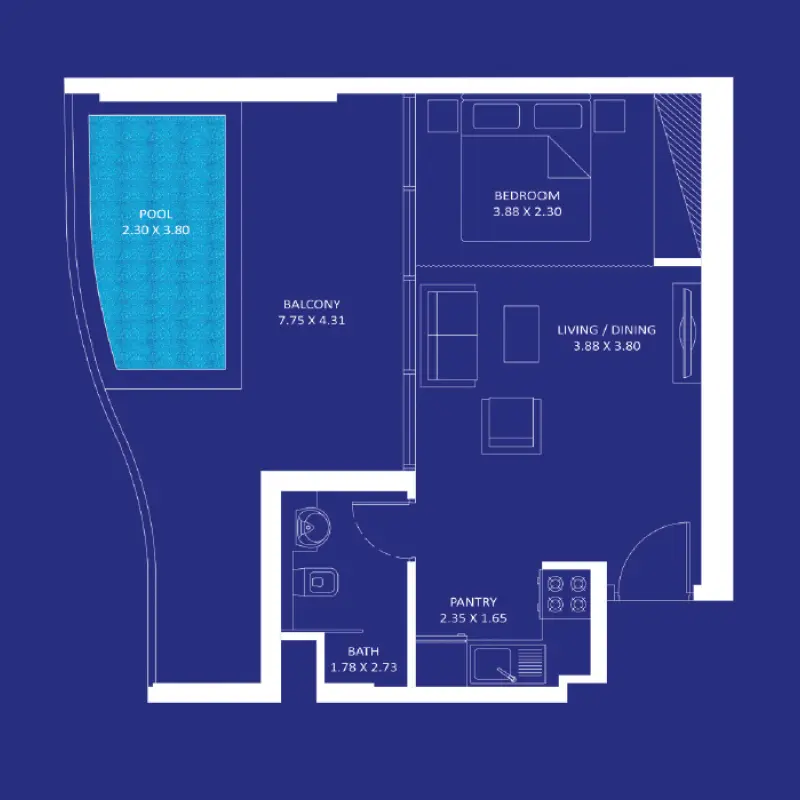 Studio + Pool floor plan