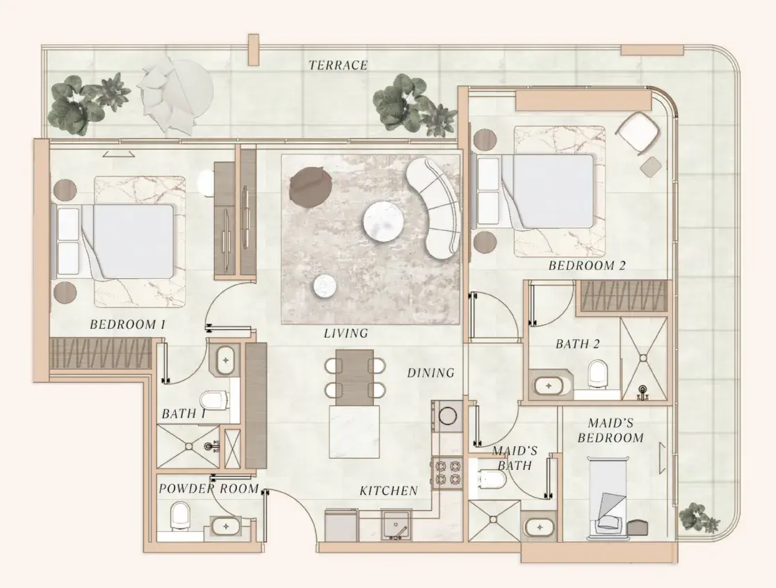 2 Bedrooms apartments - La Cle by MAAIA floor plan