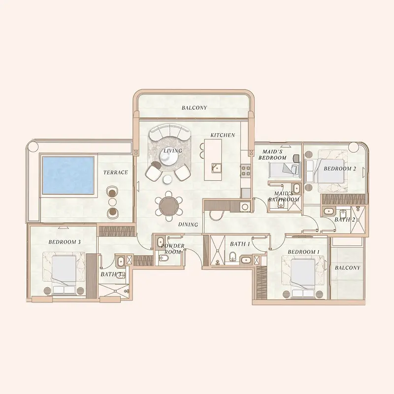 3 bedroom Apartments -  La Cle by MAAIA floor plan