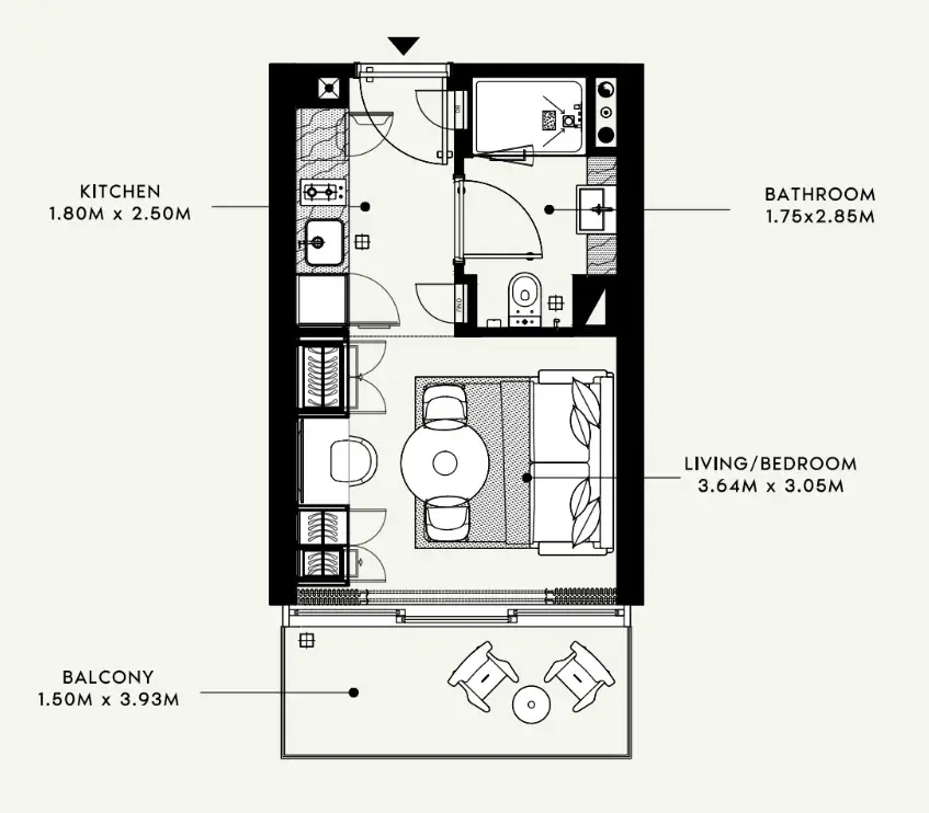 Studio apartments - Azizi Raffi floor plan