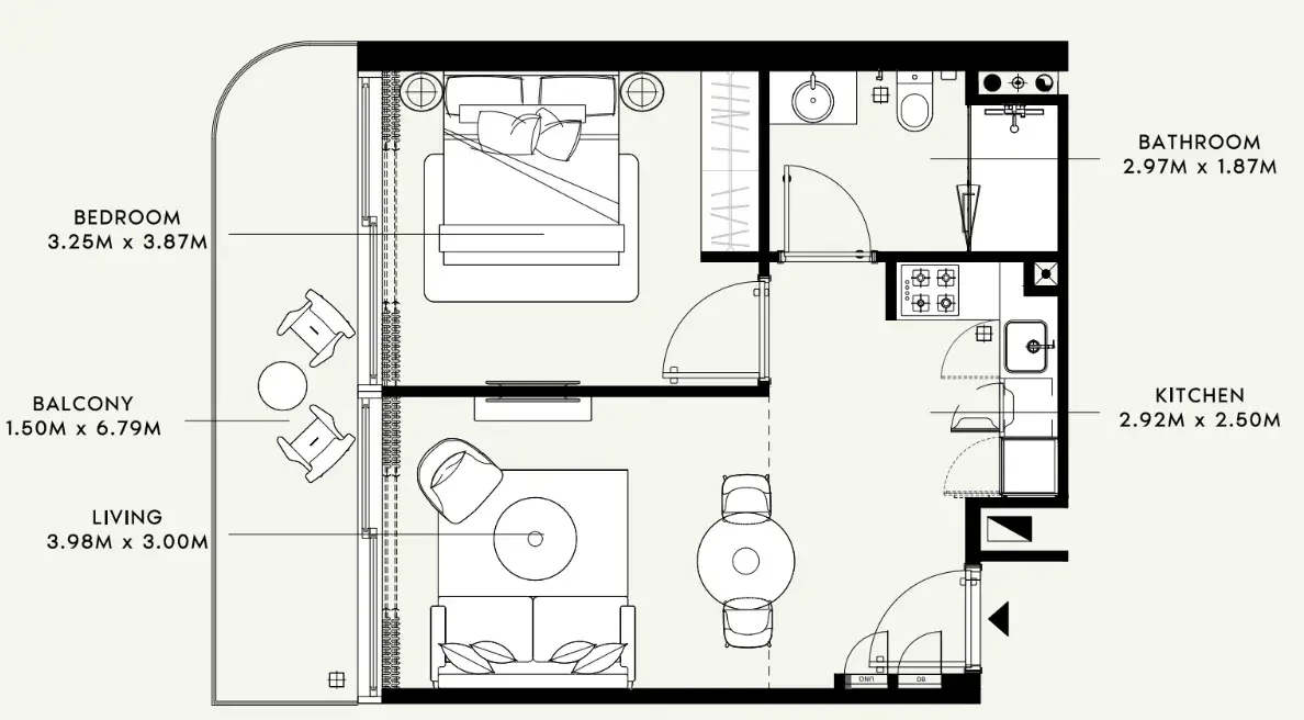 1 Bedroom apartments - Azizi Raffi floor plan