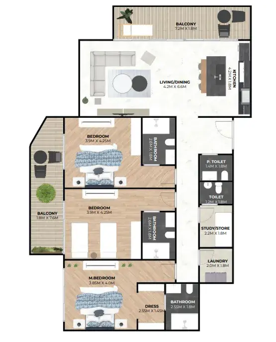 3 Bedrooms apartments - Hatimi Residences floor plan