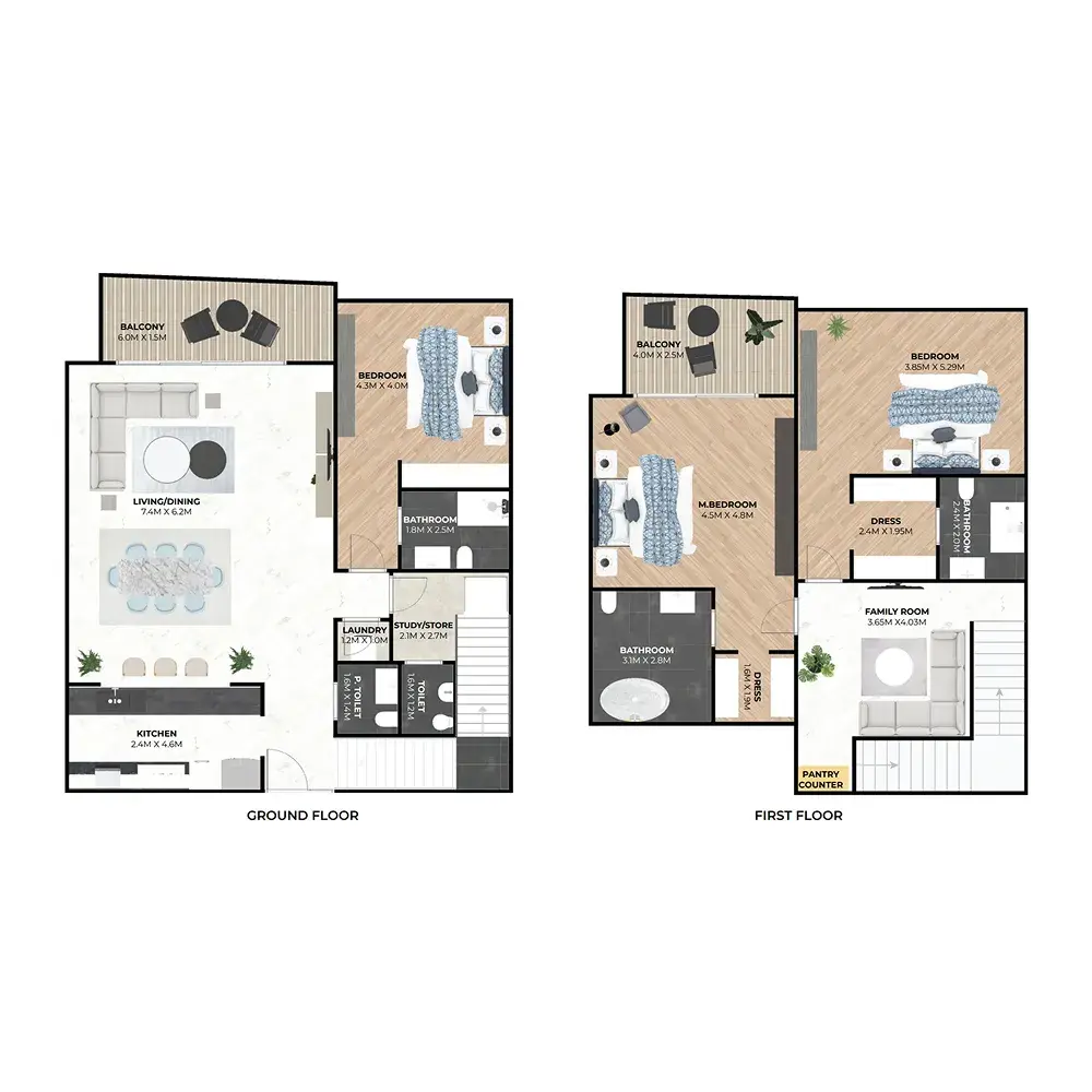 3 Bedrooms duplex - Hatimi Residences floor plan