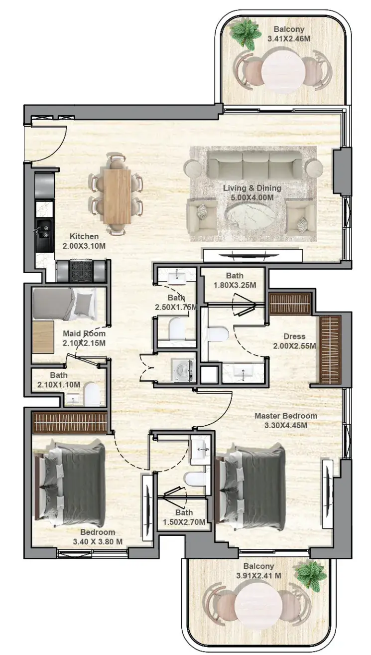 2 Bedrooms apartments - Hyde Residences floor plan