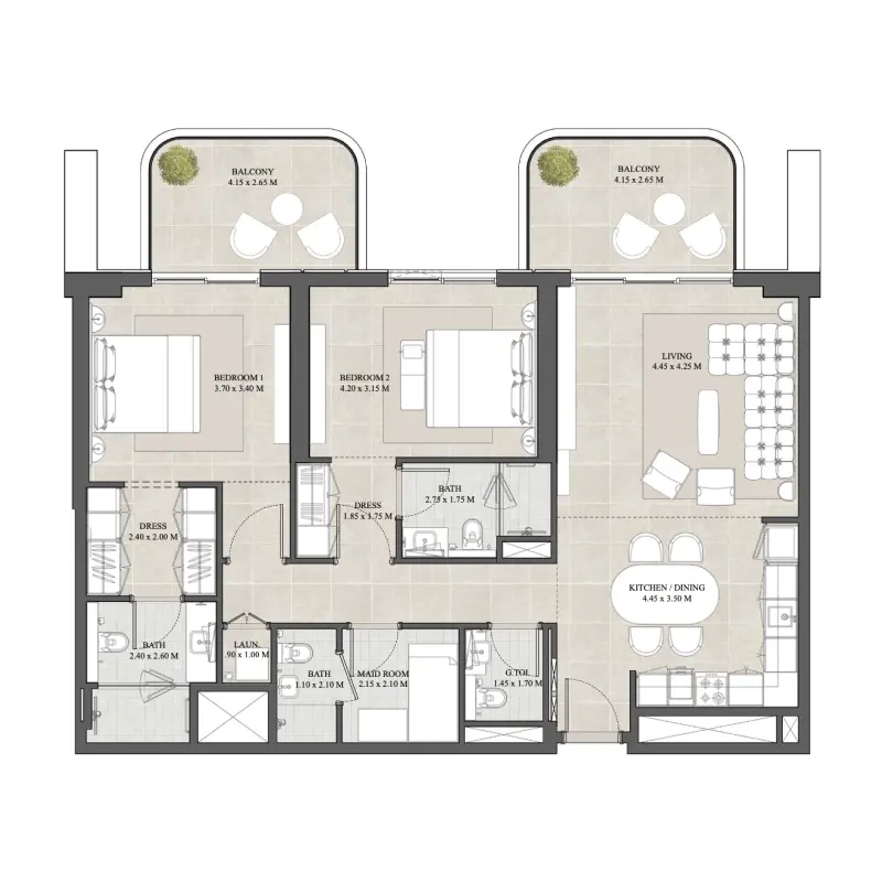 2 bedroom floor plan
