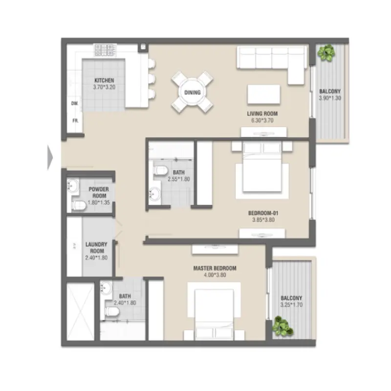 2 bedroom floor plan