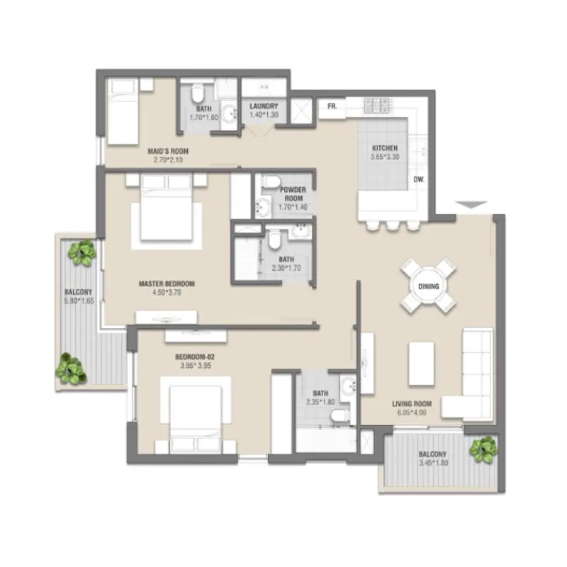 2 bedroom floor plan