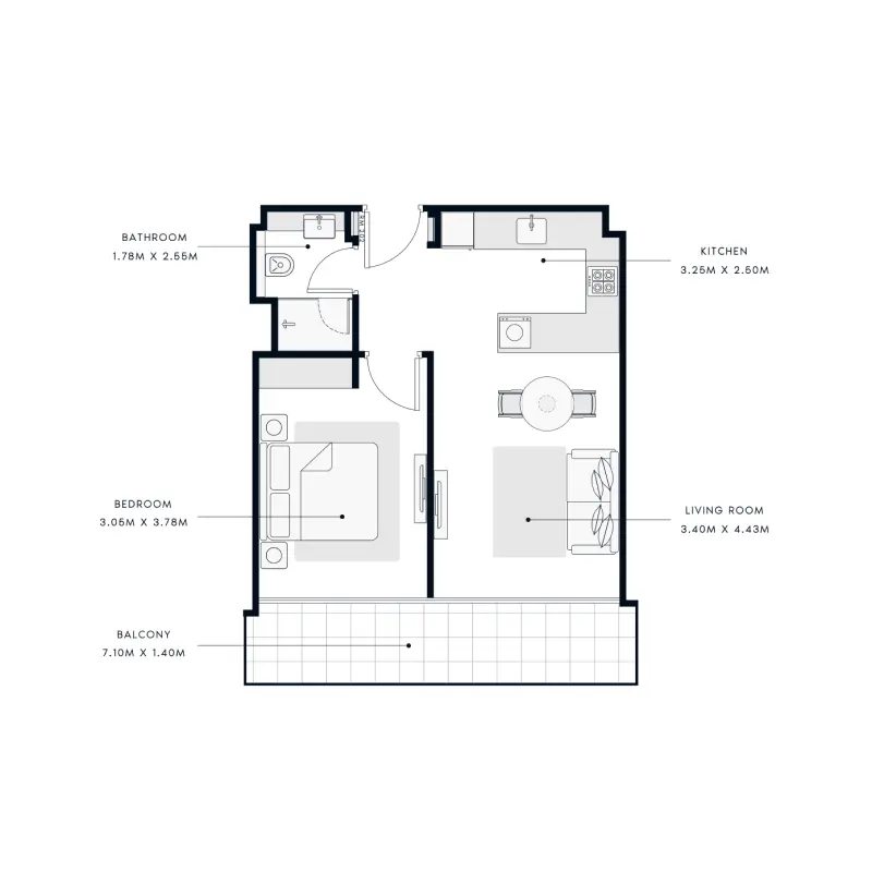 1 bedroom floor plan
