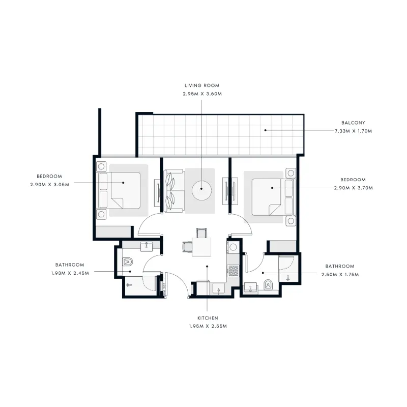 2 bedroom floor plan