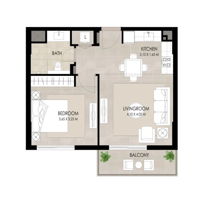 1 bedroom floor plan