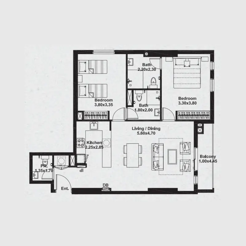 2 bedroom floor plan