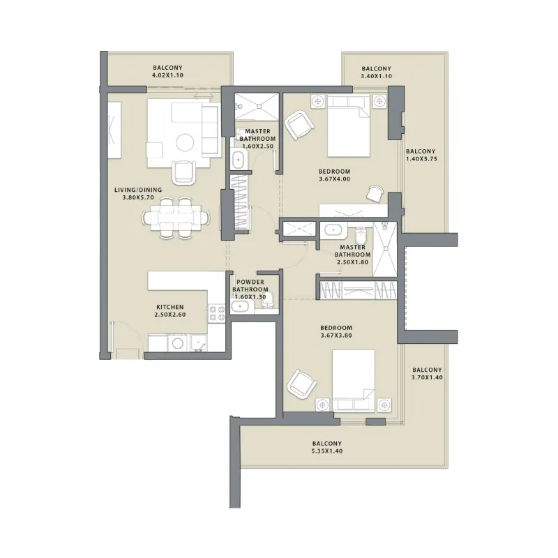 2 bedroom floor plan