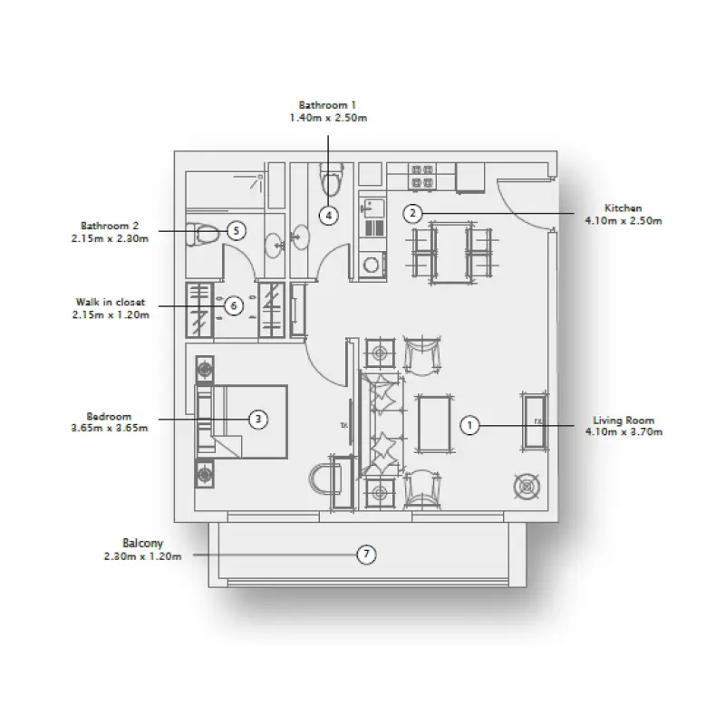 1 bedroom floor plan