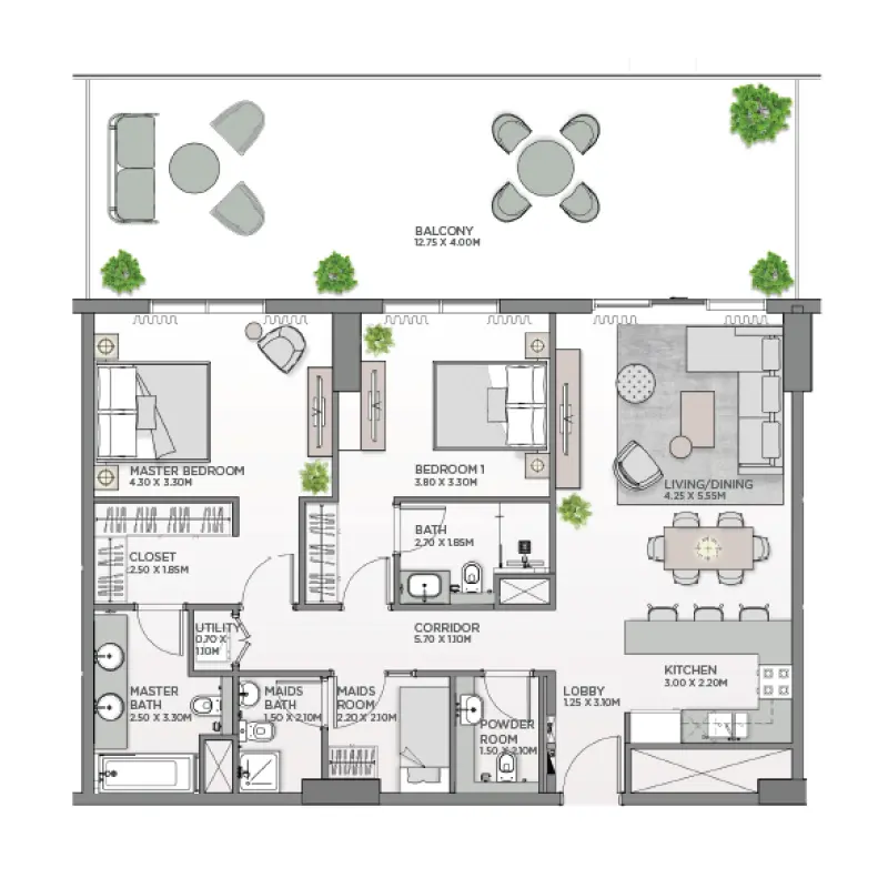 2 bedroom floor plan
