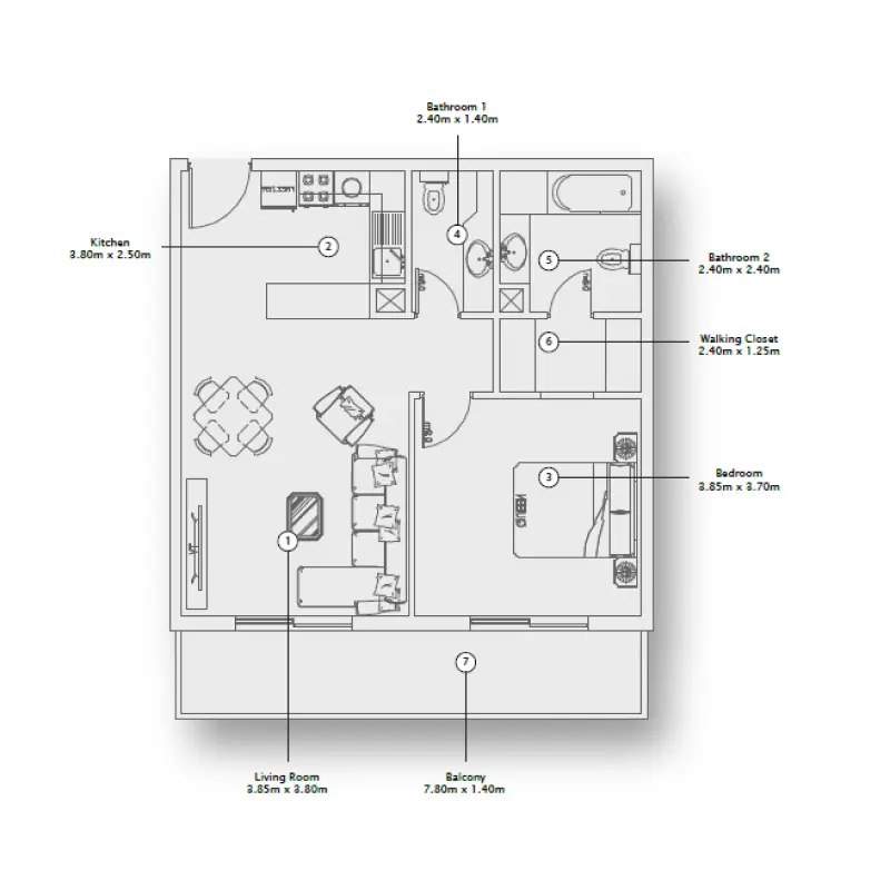1 bedroom floor plan