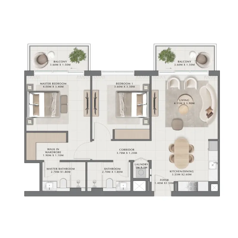 2 bedroom floor plan