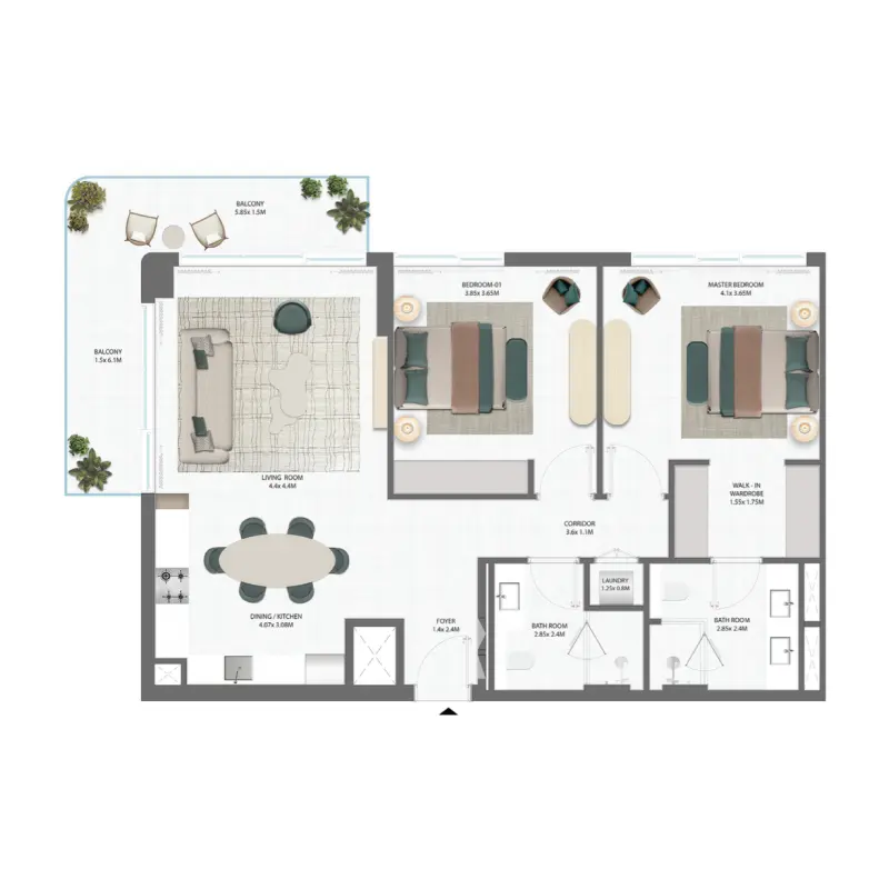 2 bedroom floor plan