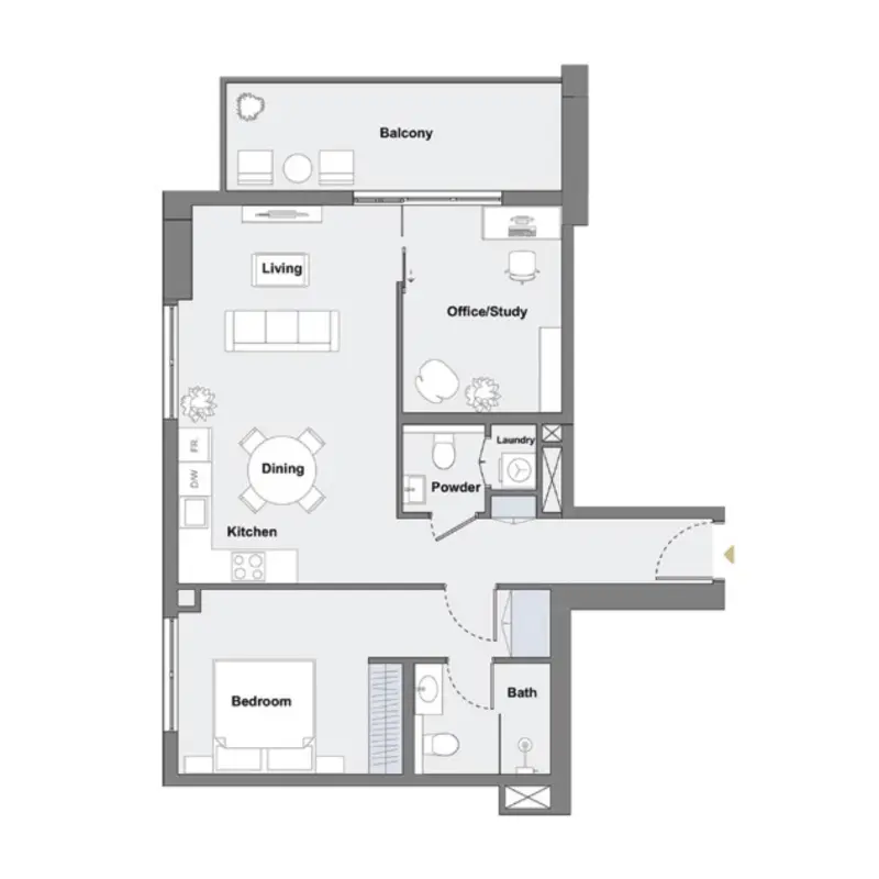 1,5 bedroom floor plan