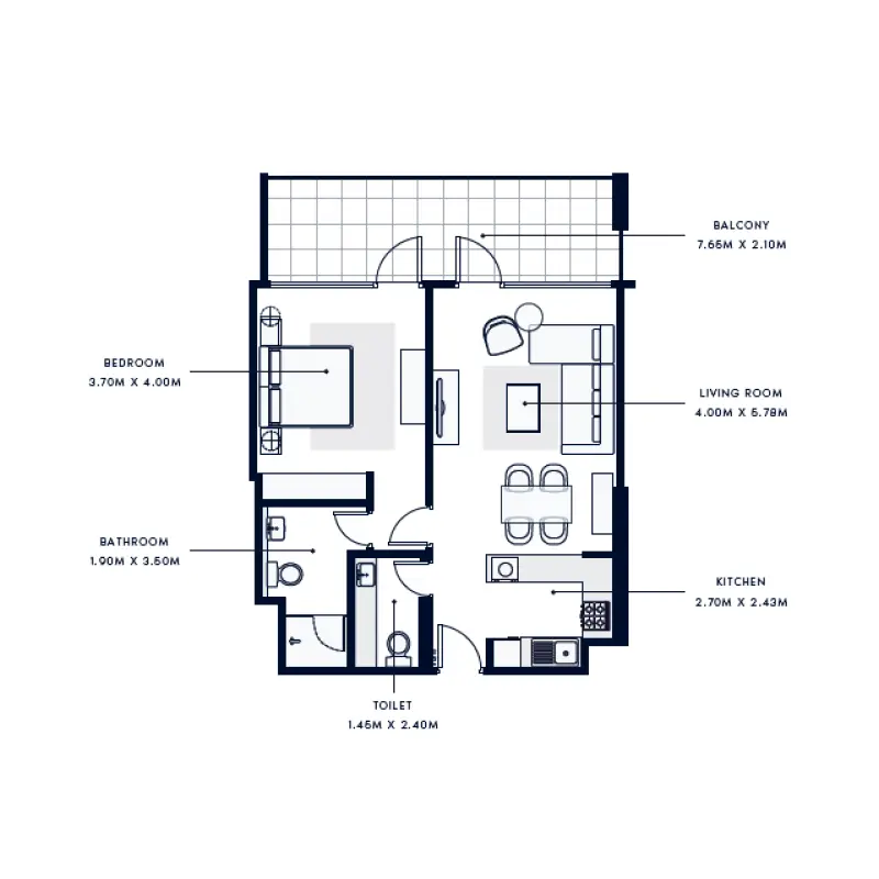 1 bedroom floor plan