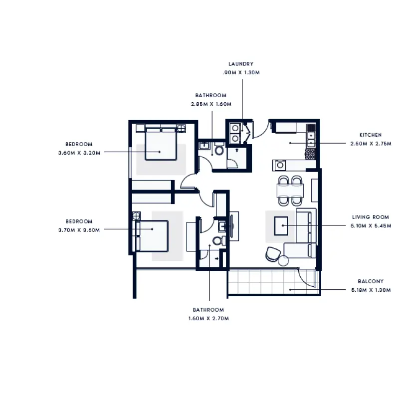 2 bedroom floor plan