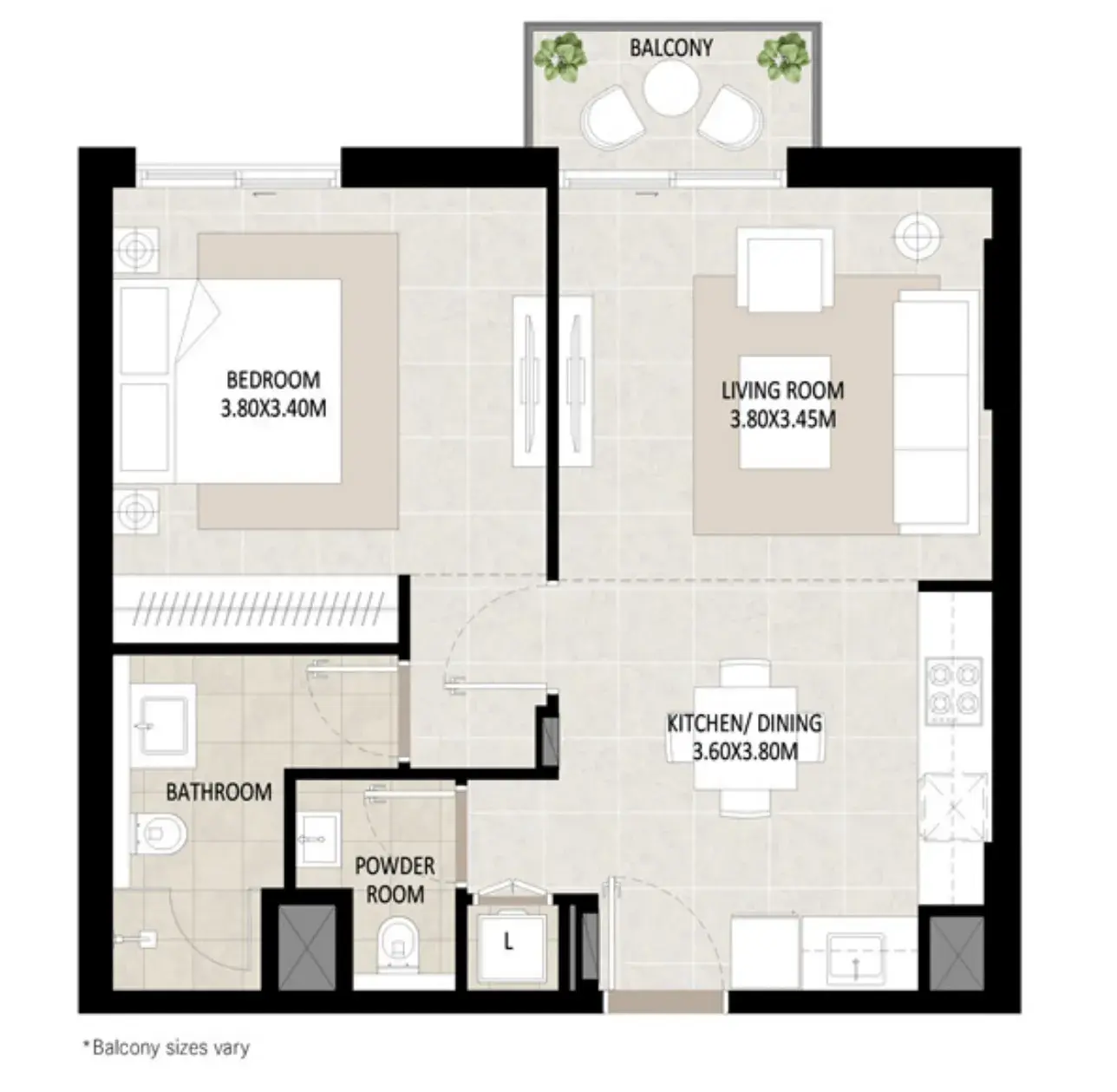 1 Bedroom apartments - Odessa floor plan