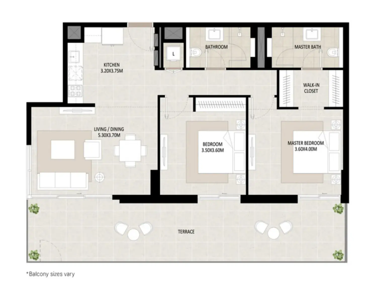 2 Bedrooms apartments - Odessa floor plan