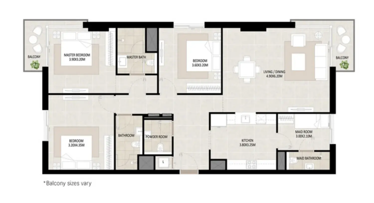 3 Bedrooms apartments - Odessa floor plan