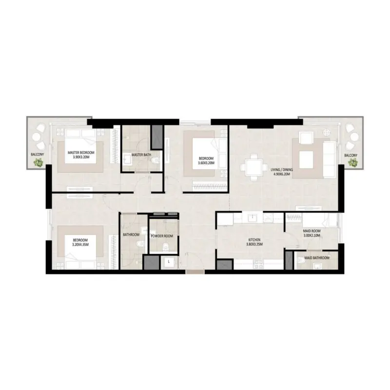 3 bedroom Apartments -  Odessa floor plan