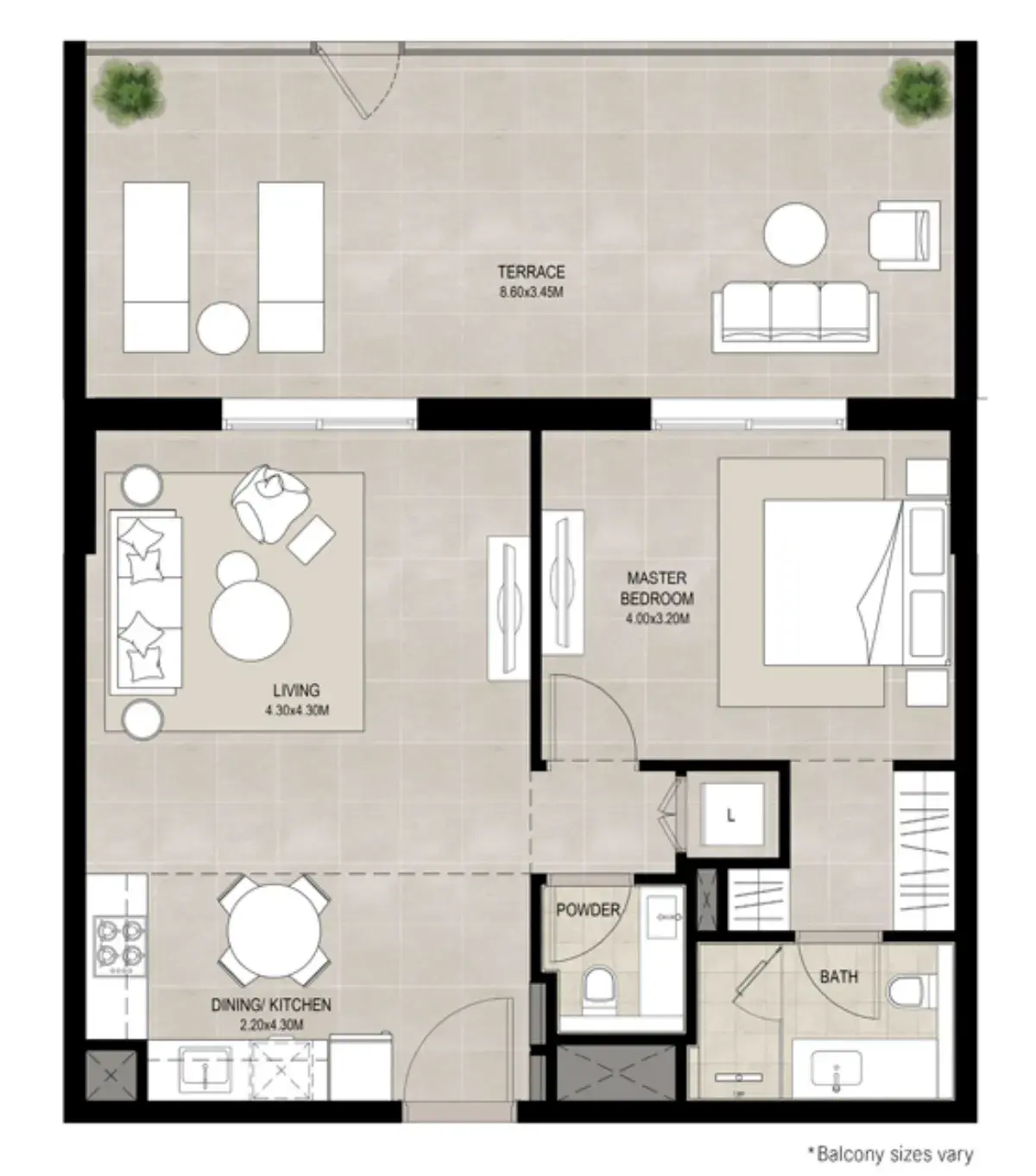 1 Bedroom apartments - Ellison floor plan