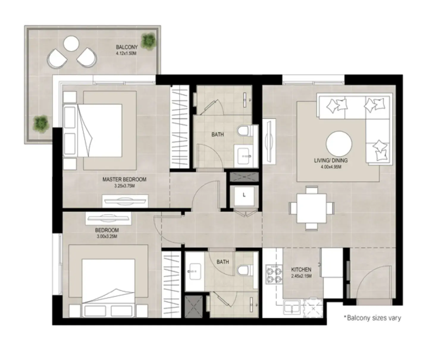 2 Bedrooms apartments - Ellison floor plan
