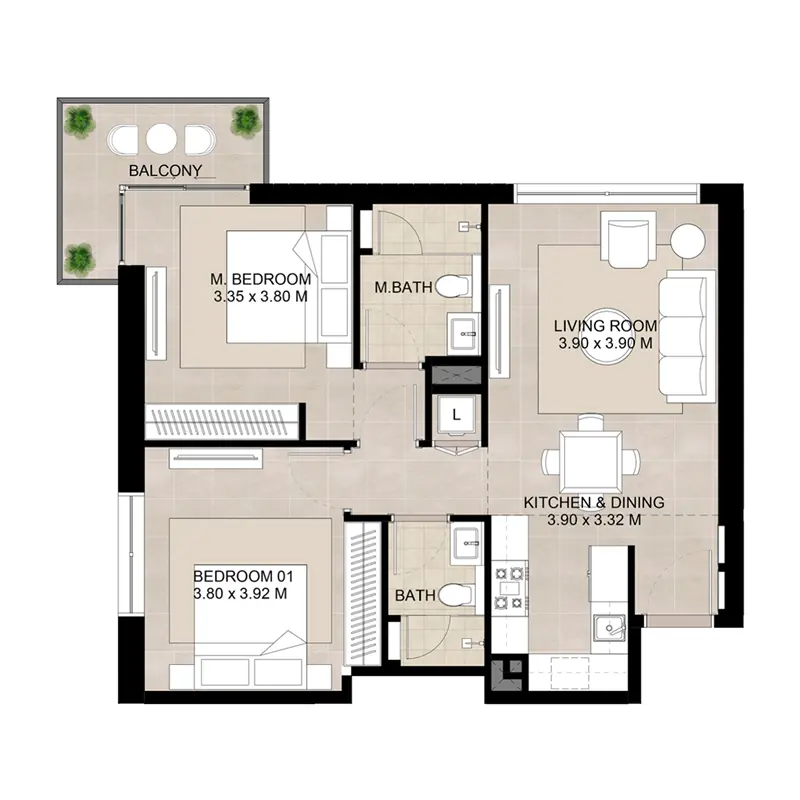 2 bedroom Apartments -  Augusta floor plan