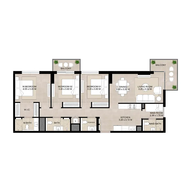 3 bedroom Apartments -  Augusta floor plan