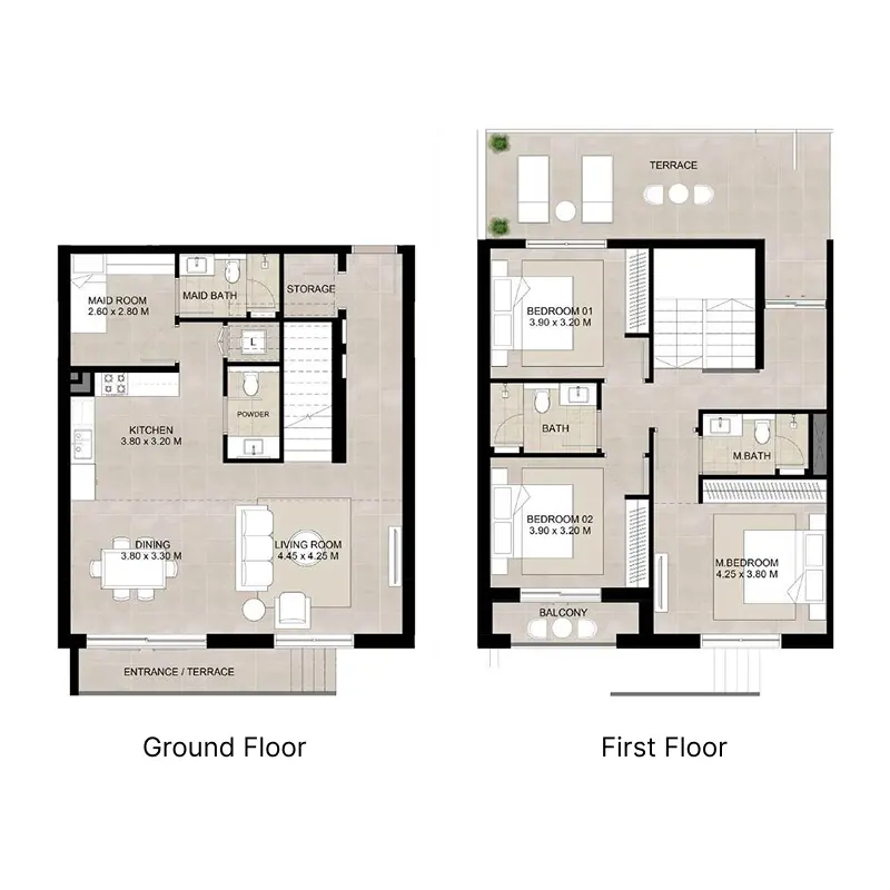 3 bedroom Duplex -  Augusta floor plan