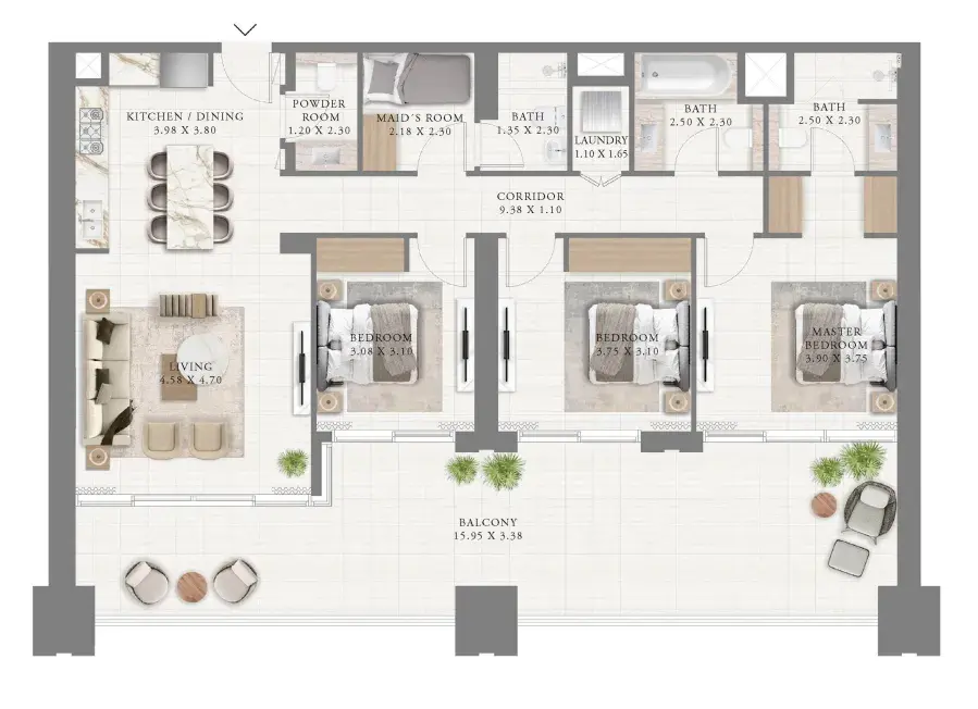 3 Bedrooms apartments - Palace Residences North floor plan