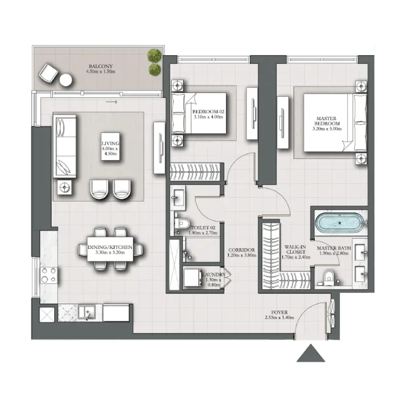2 bedroom floor plan