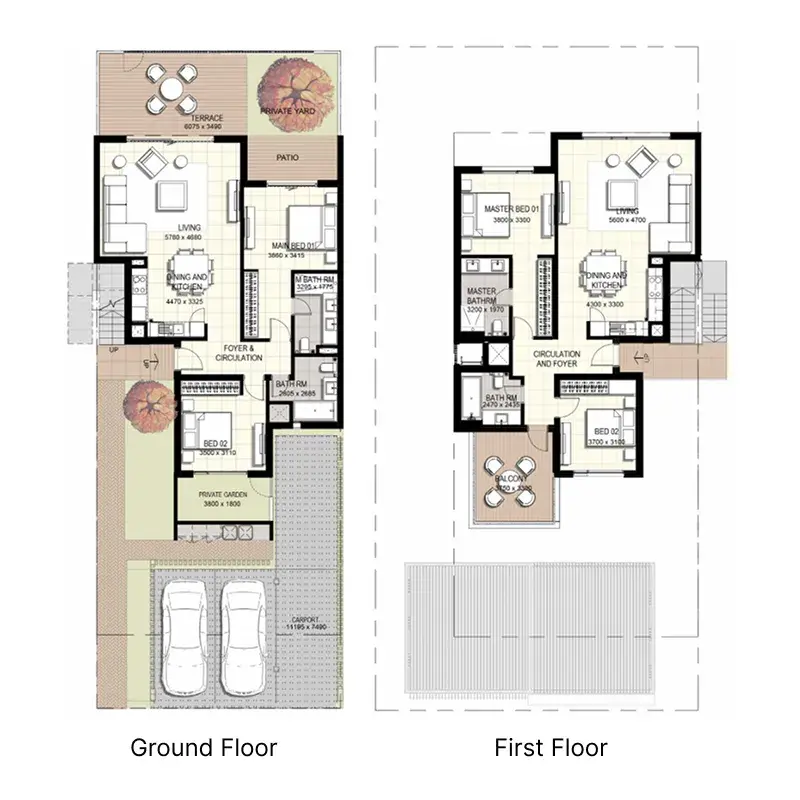 2 Bedrooms townhouse - Urbana floor plan