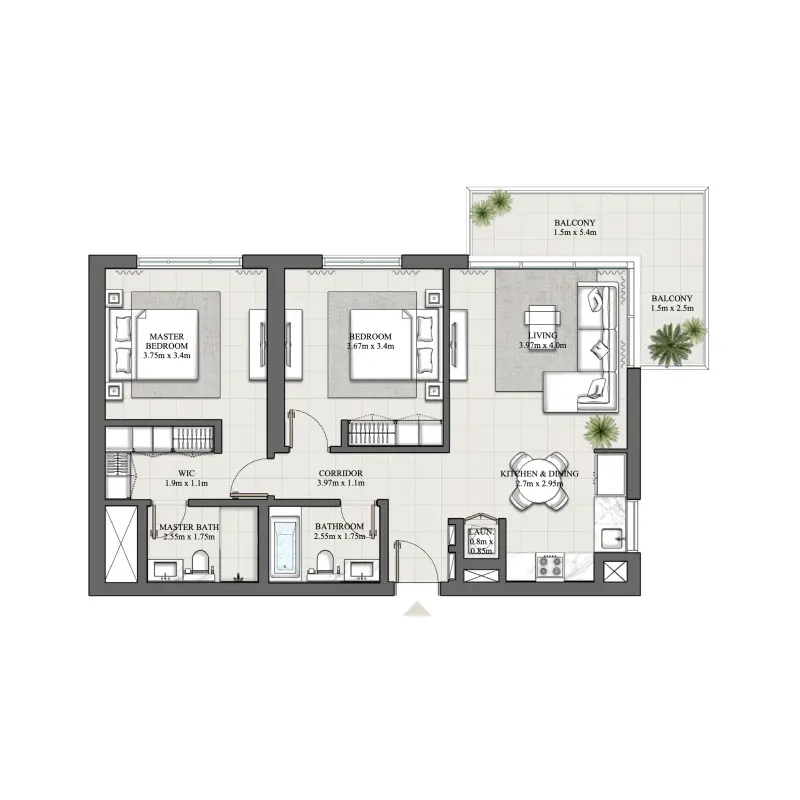 2 bedroom floor plan
