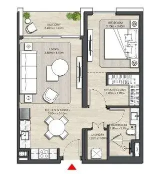 1 Bedroom apartments - Elvira floor plan