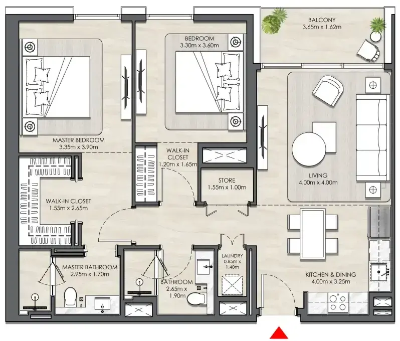 2 Bedrooms apartments - Elvira floor plan