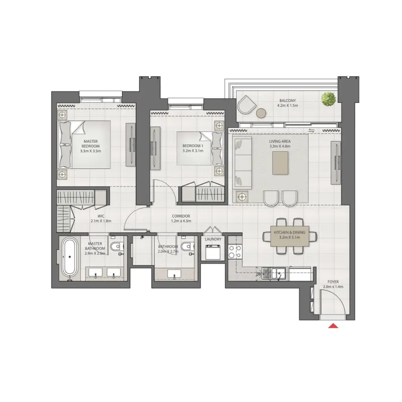 2 bedroom floor plan