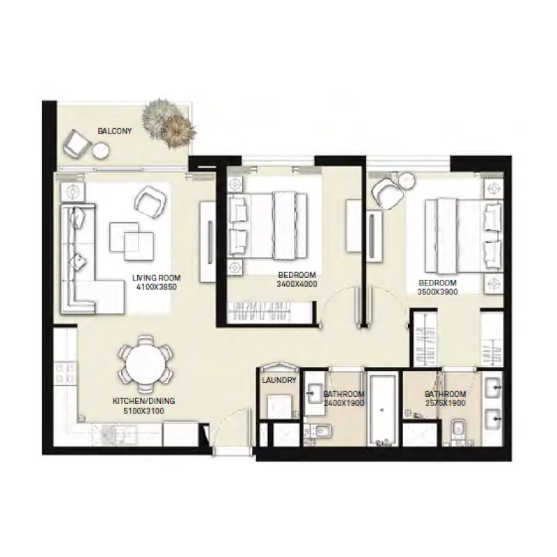 2 bedroom floor plan