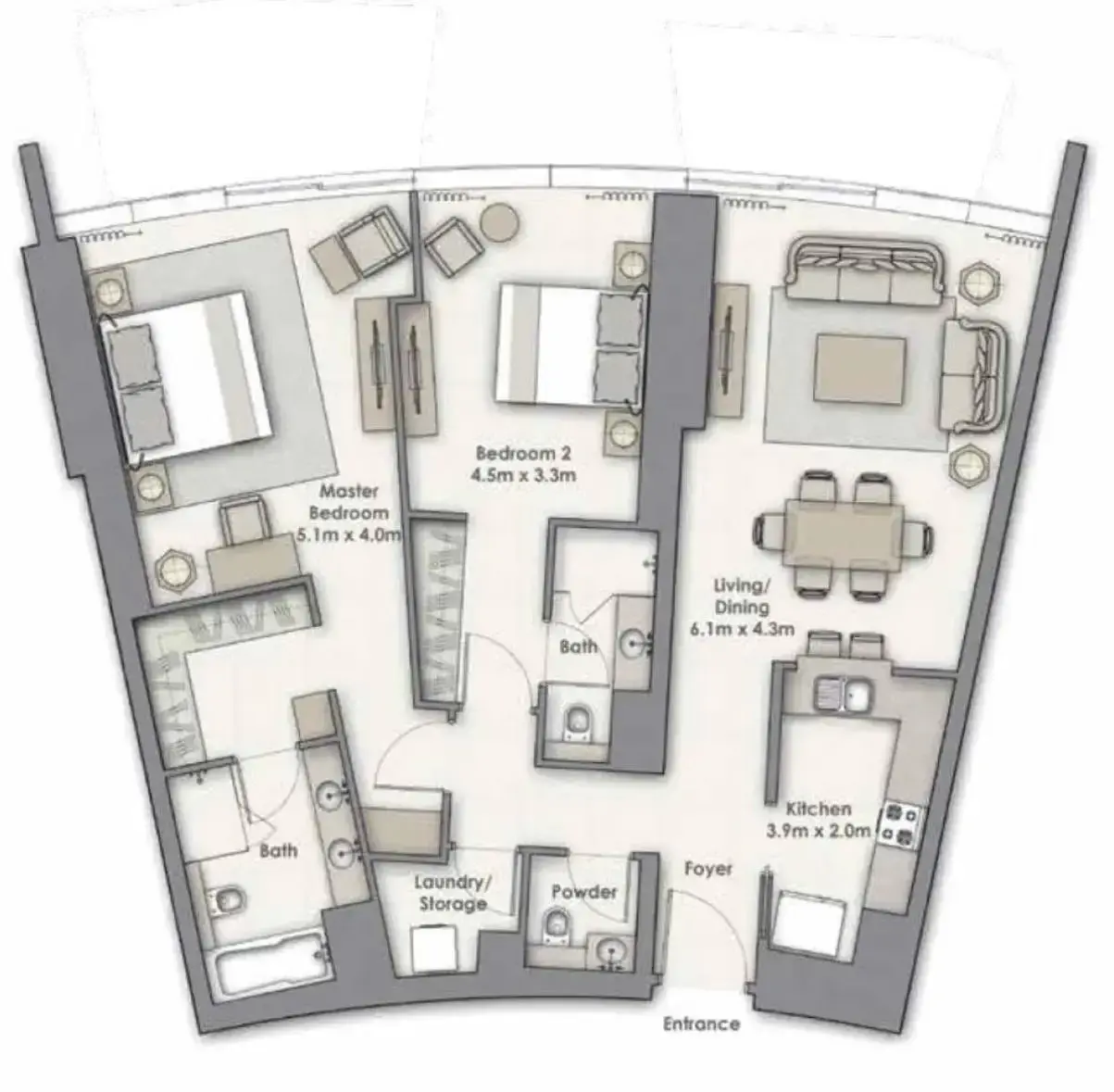 2 Bedrooms apartments - Opera Grand floor plan