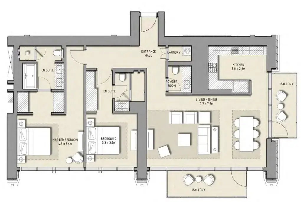 2 Bedrooms apartments - BLVD Heights floor plan