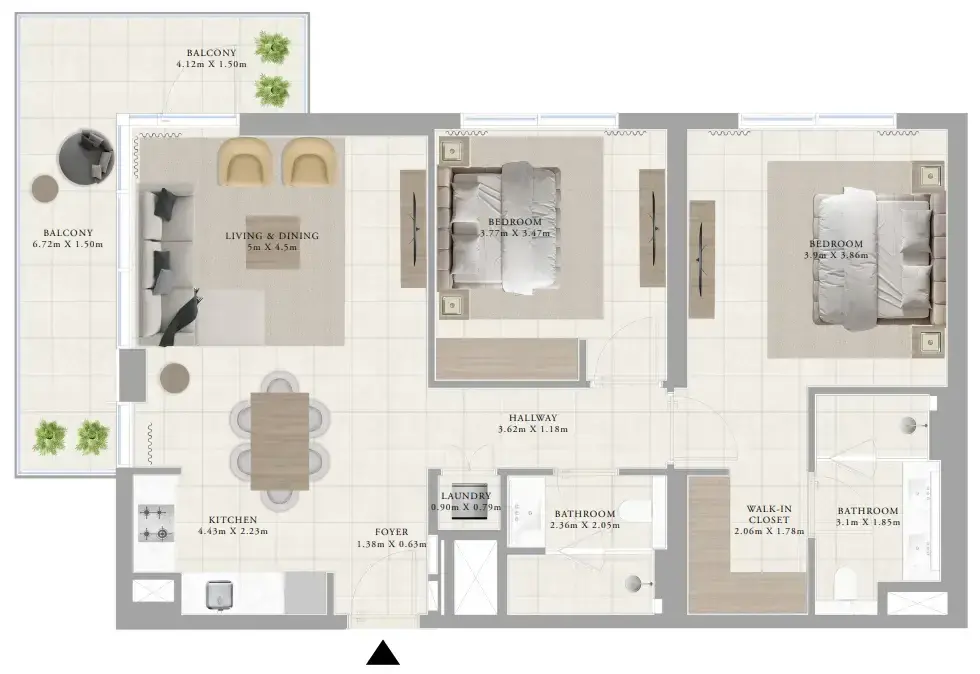 2 Bedrooms apartments - Greenside Residence floor plan