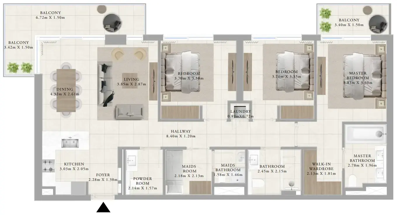 3 Bedrooms apartments - Greenside Residence floor plan